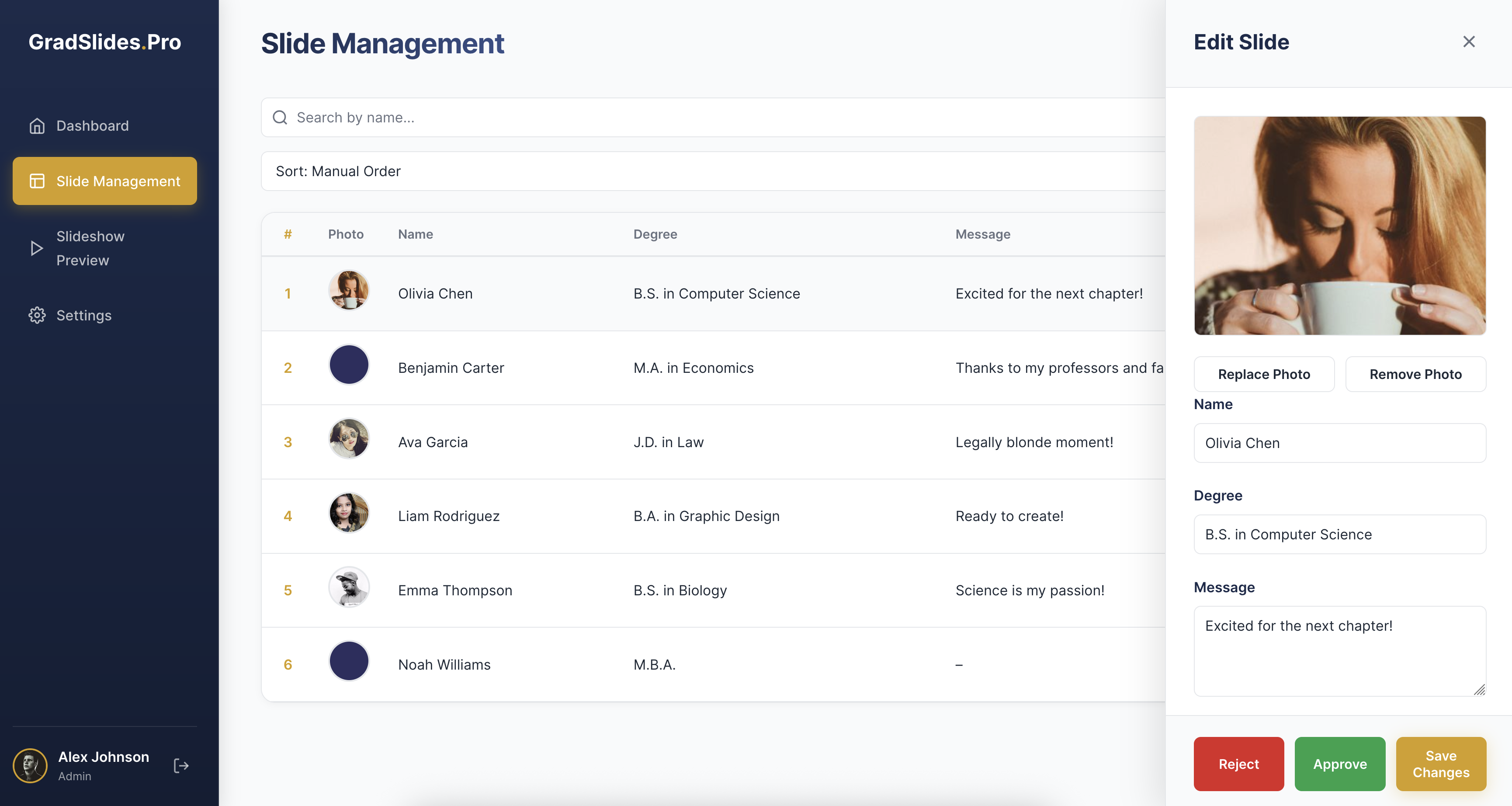 The dashboard of the GradSlides Pro web application.